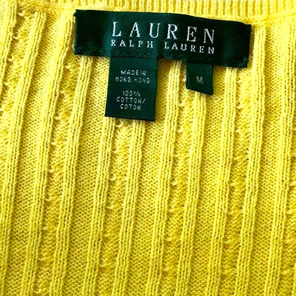 Lauren V-Neck 100%cotton Yellow Sweater, Size M - Picture 2 of 6